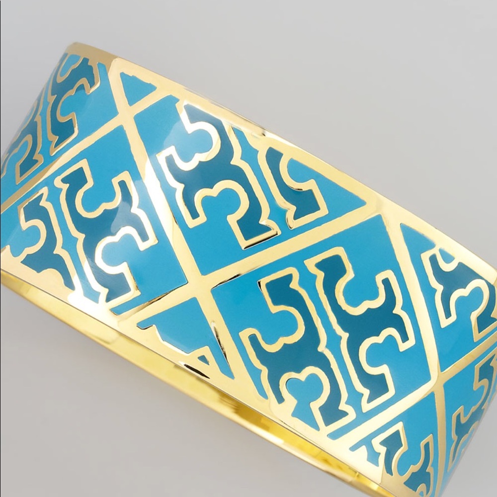 Tory Burch Blue/Green T Enable Bangle Bracelet